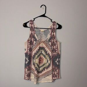 Daytrip Aztec Pattern Tank Top - Cream, Red, Black